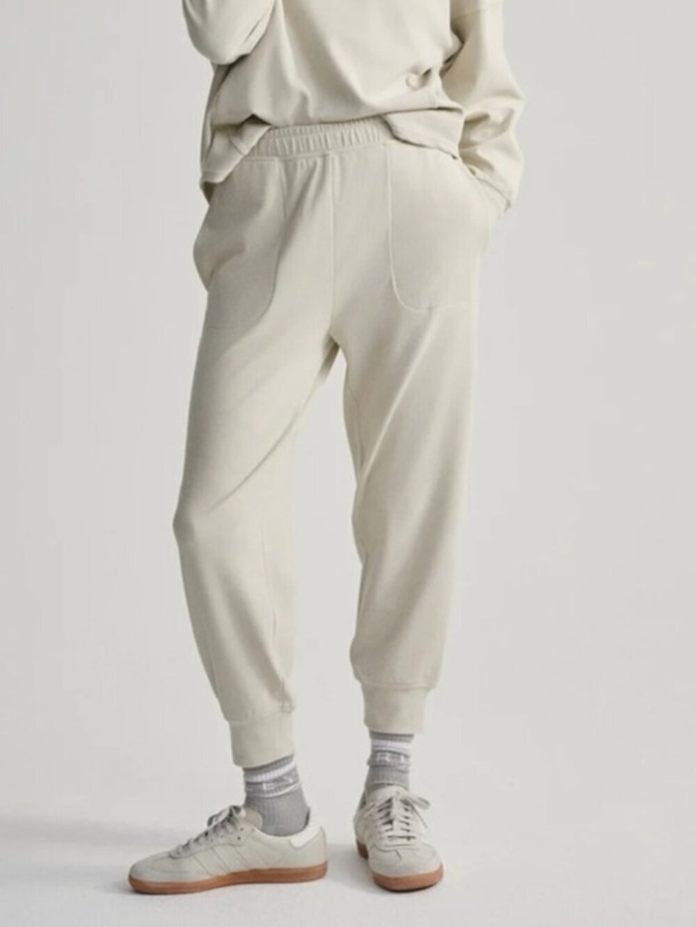 Varley White Cream Pants Brushed Rib Slim Cuff Sweatpant 25" Cement Size Small